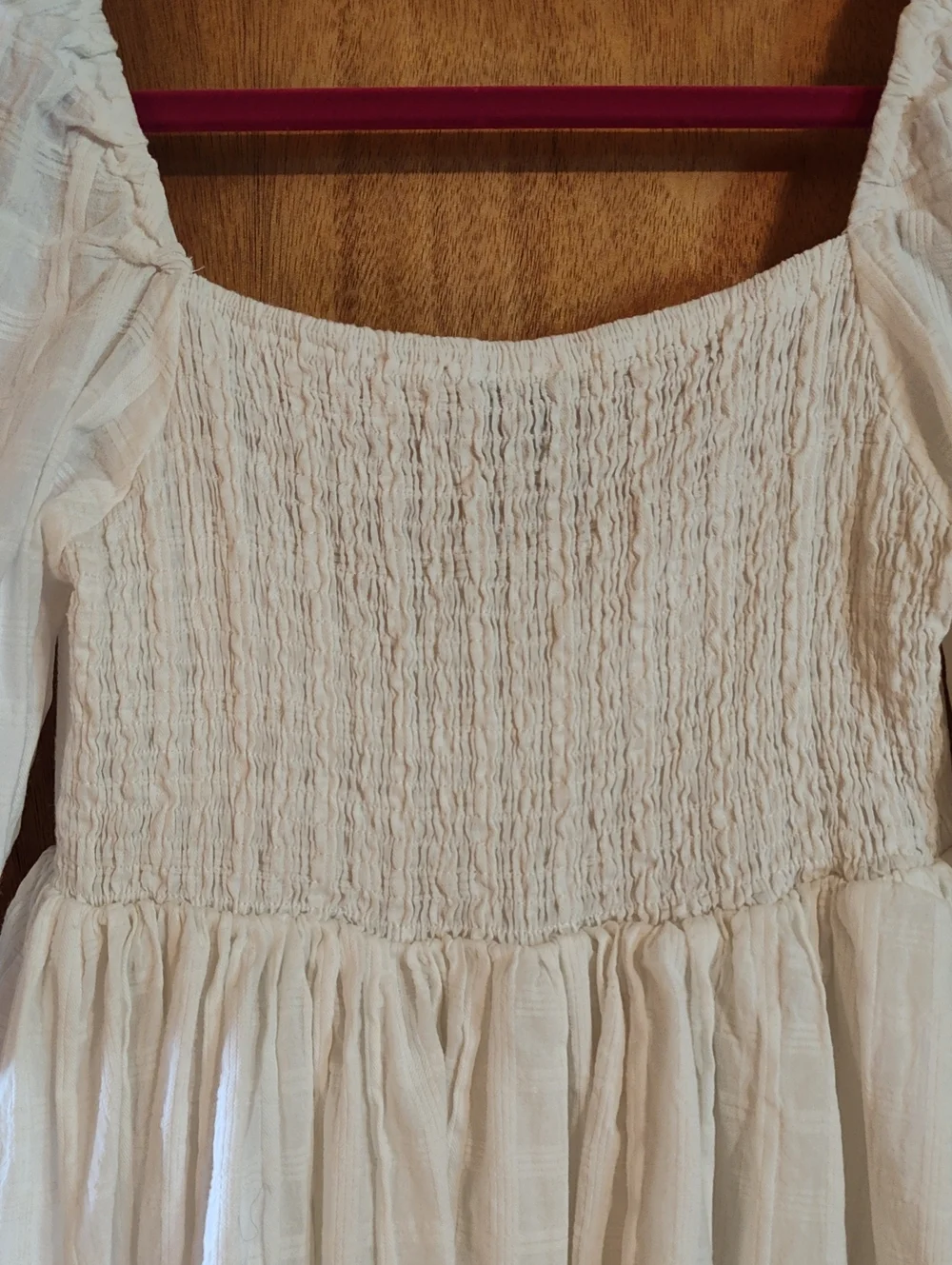 Windsor Puff Sleeve Babydoll Dress White Cotton Smocked Back Lined Size M